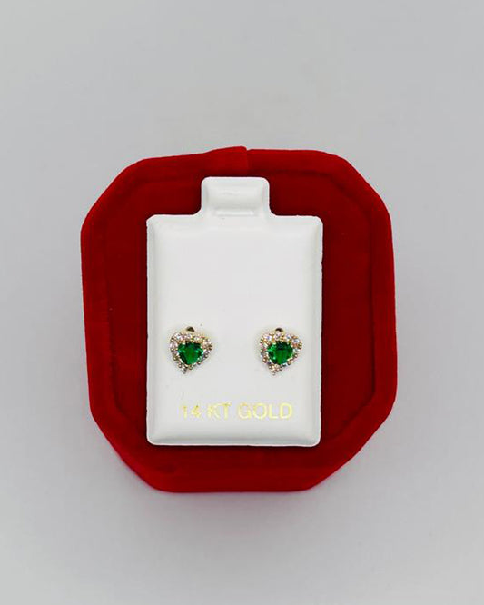 ARETES FORMA DE CORAZON VERDE CON PIEDRAS BLANCAS