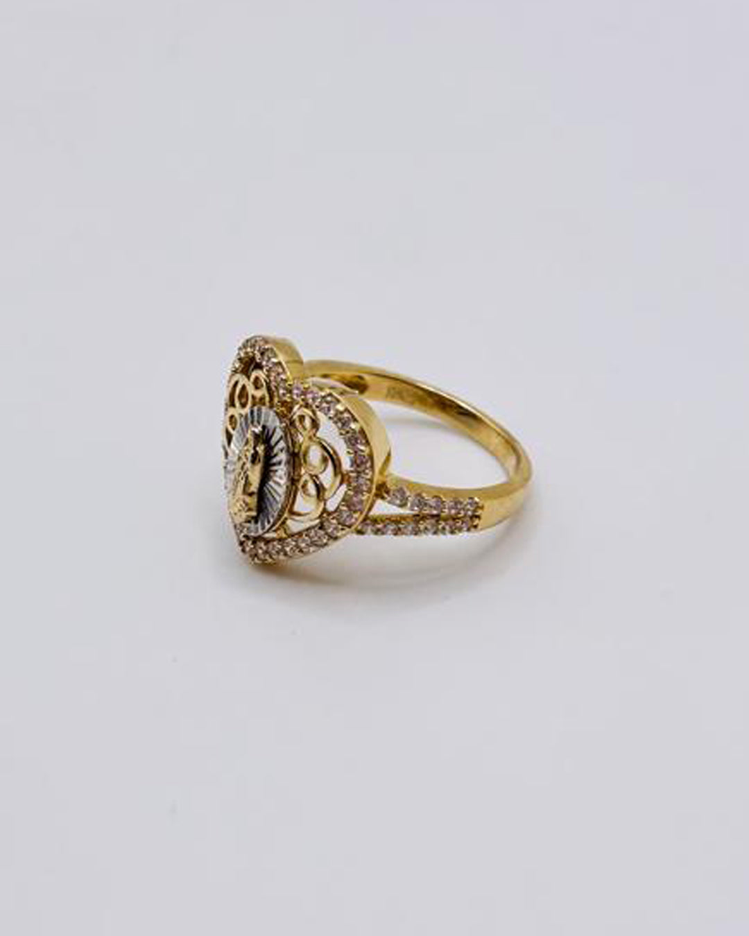 ANILLO DE MUJER CON FORMA DE CORAZON Y VIRGEN