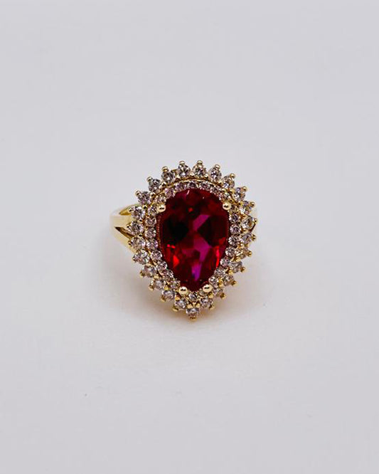 ANILLO DE MUJER PIEDRA ROJA Y PIEDRAS BLANCAS