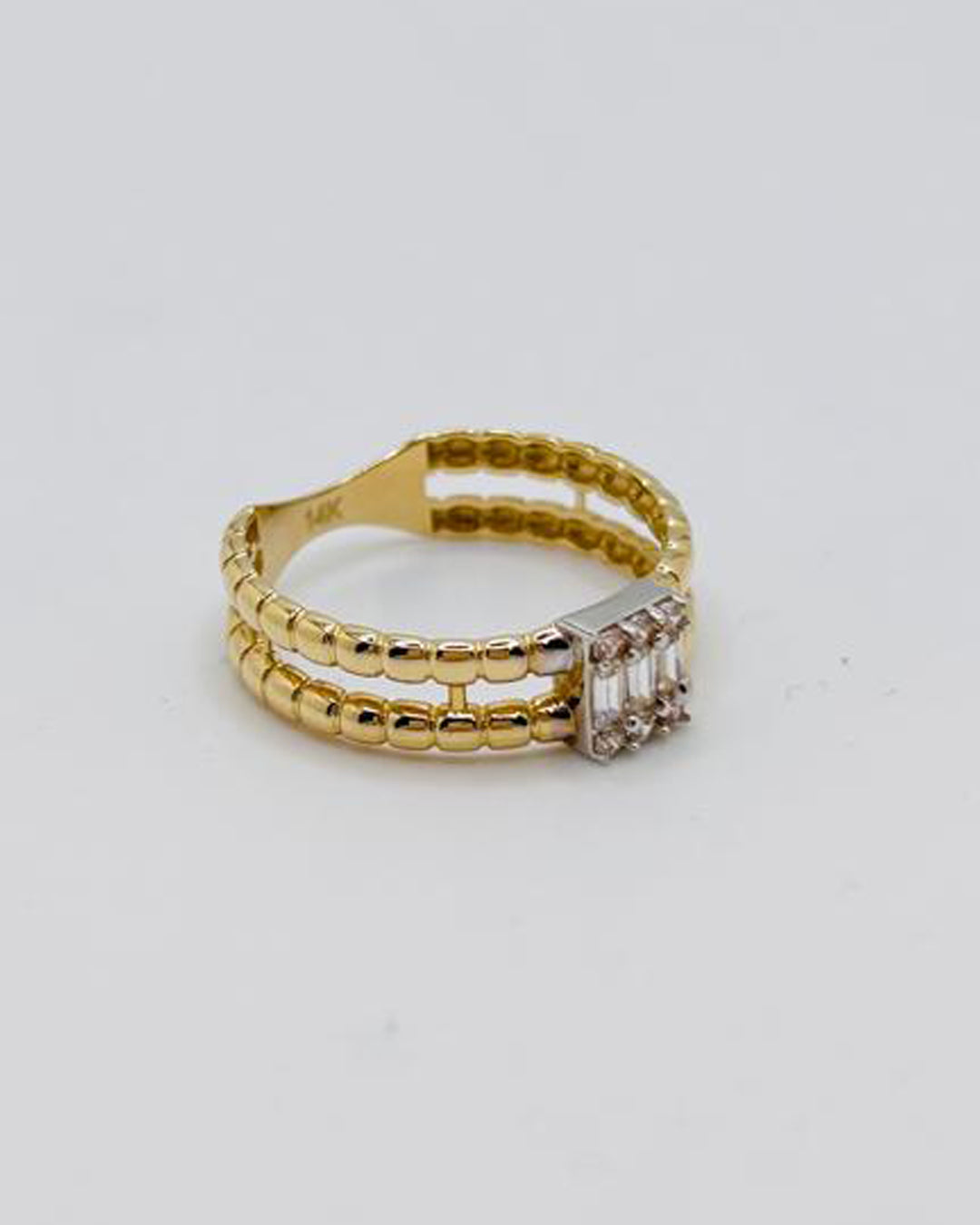 ANILLO DE MUJER BANDA DOBLE Y PIEDRA BLANCA