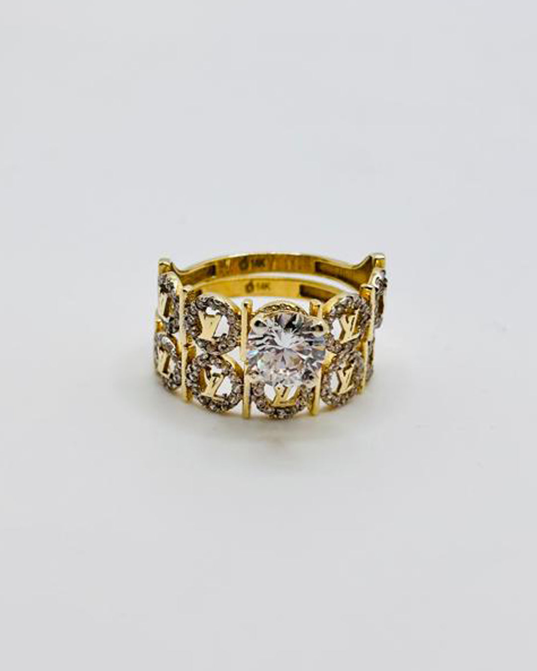 SET DE DOS ANILLOS MATRIMONIO PARA MUJER PIEDRA BLANCA ESTILO LV