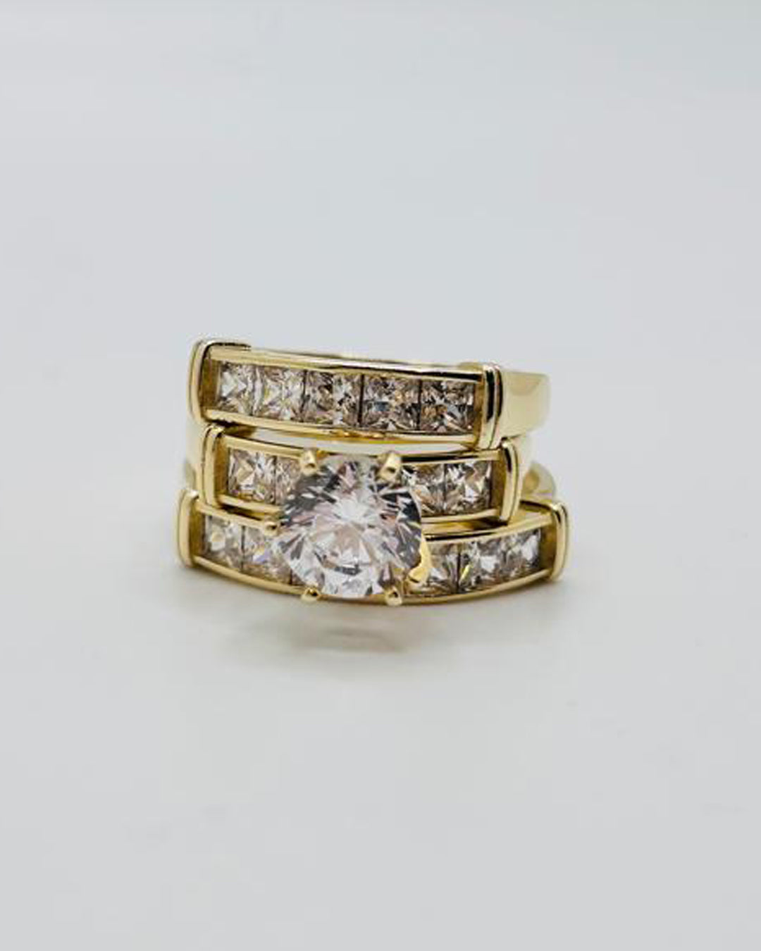 SET DE ANILLO DE MATRIMONIO 3 PIEZAS PIEDRAS BLANCAS