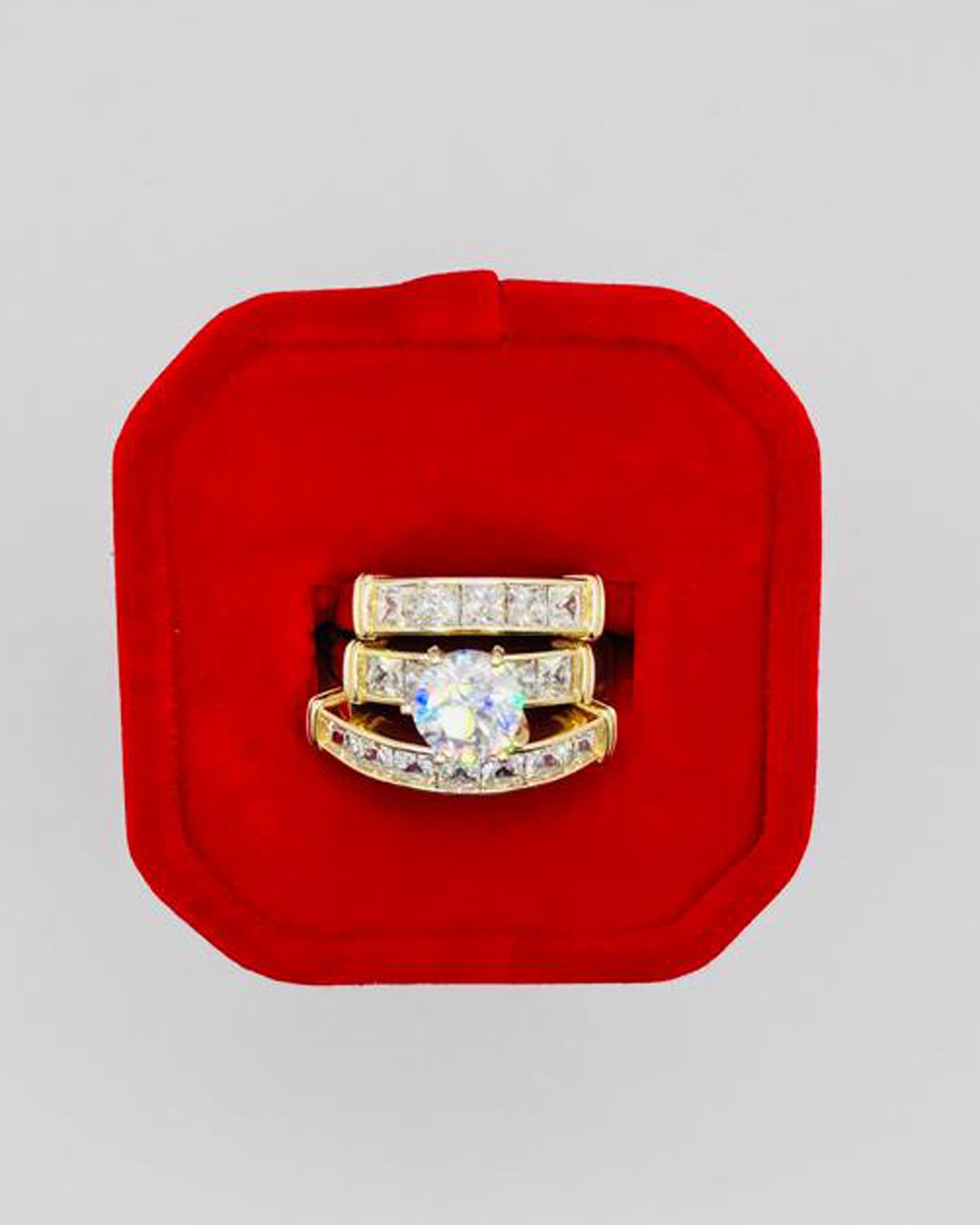 SET DE ANILLO DE MATRIMONIO 3 PIEZAS PIEDRAS BLANCAS