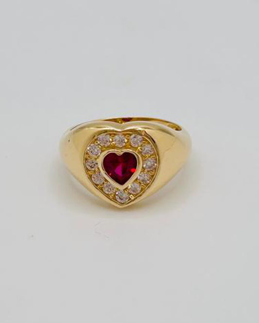 ANILLO DE MUJER CORAZON CON PIEDRA ROJA